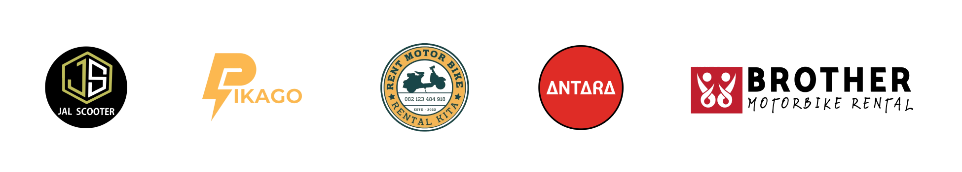 Partner Logos - JAL Scooter, Fikago, Kental Rent, Antara, Brother Motorbike Rental